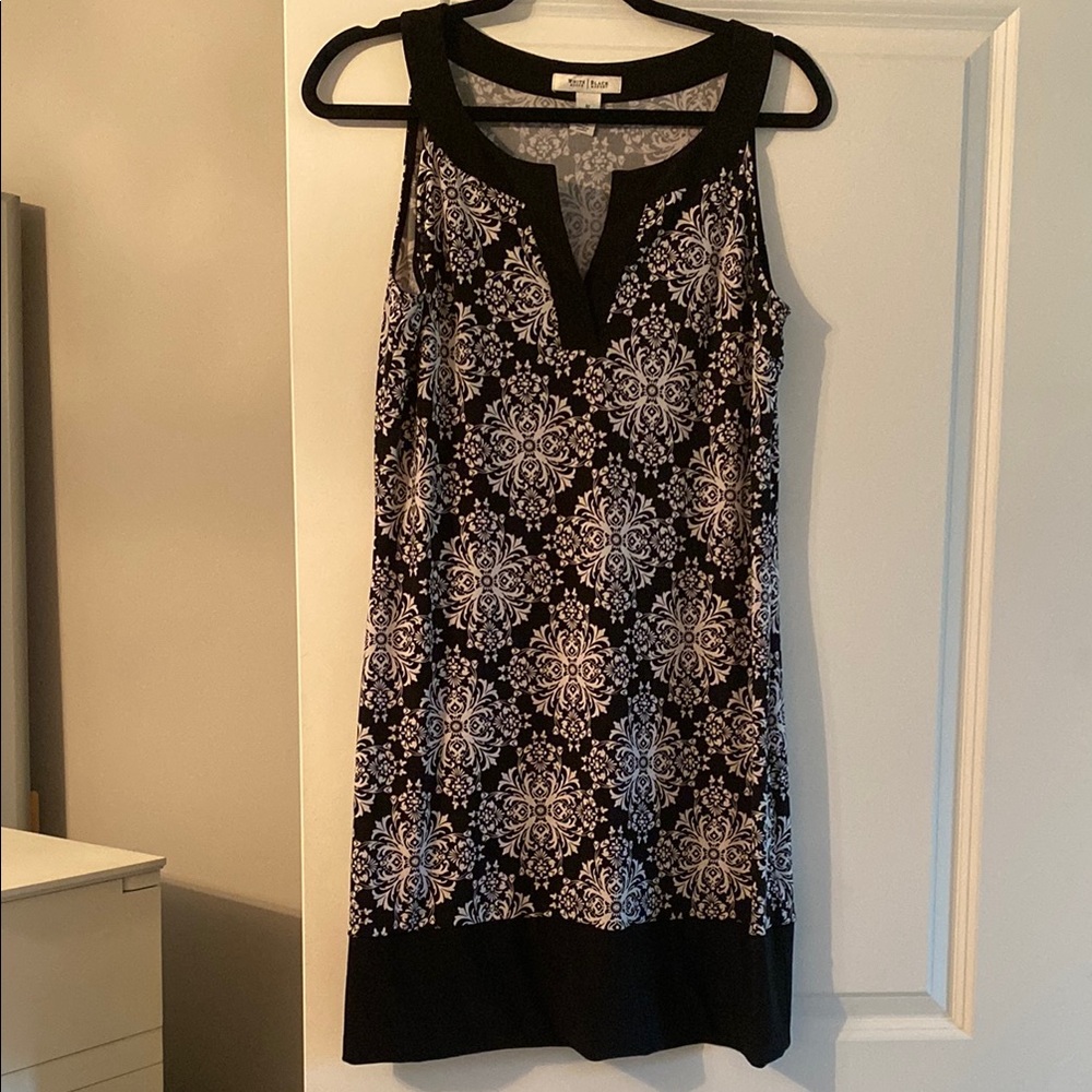 White House Black Market V-Neck Black and Silver Mini Dress